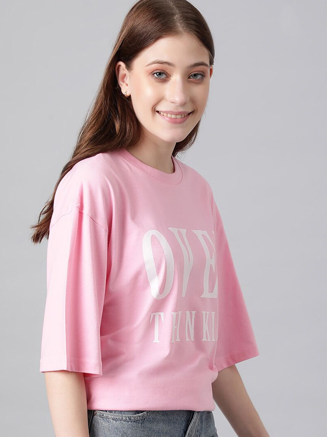 Kotty Typography Printed Drop Shoulder Sleeves Oversized T-shirt