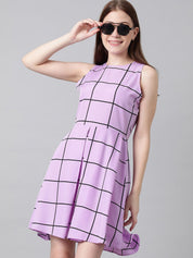 Kotty Purple & Black Checked Fit & Flare Dress