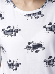 Kotty Women White & Black Printed Night Suit