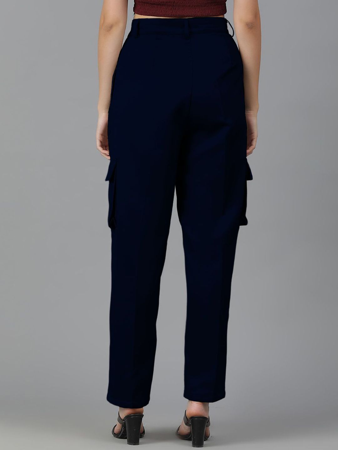 Kotty Women Straight Fit High-Rise Easy Wash Cargos Trousers