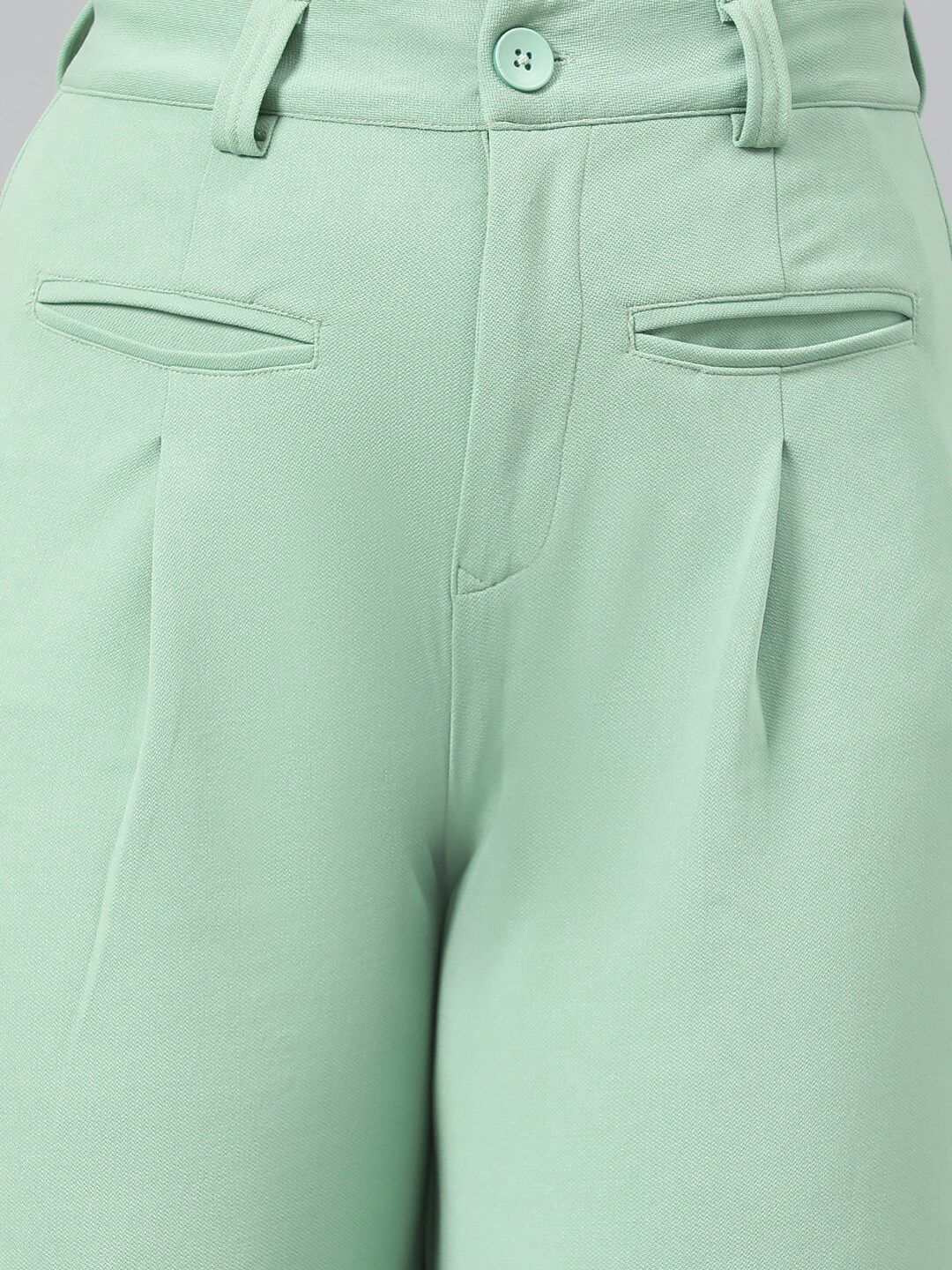 Kotty Women Green Relaxed Straight Leg Fit High-Rise Easy Wash Pleated Parallel Trousers