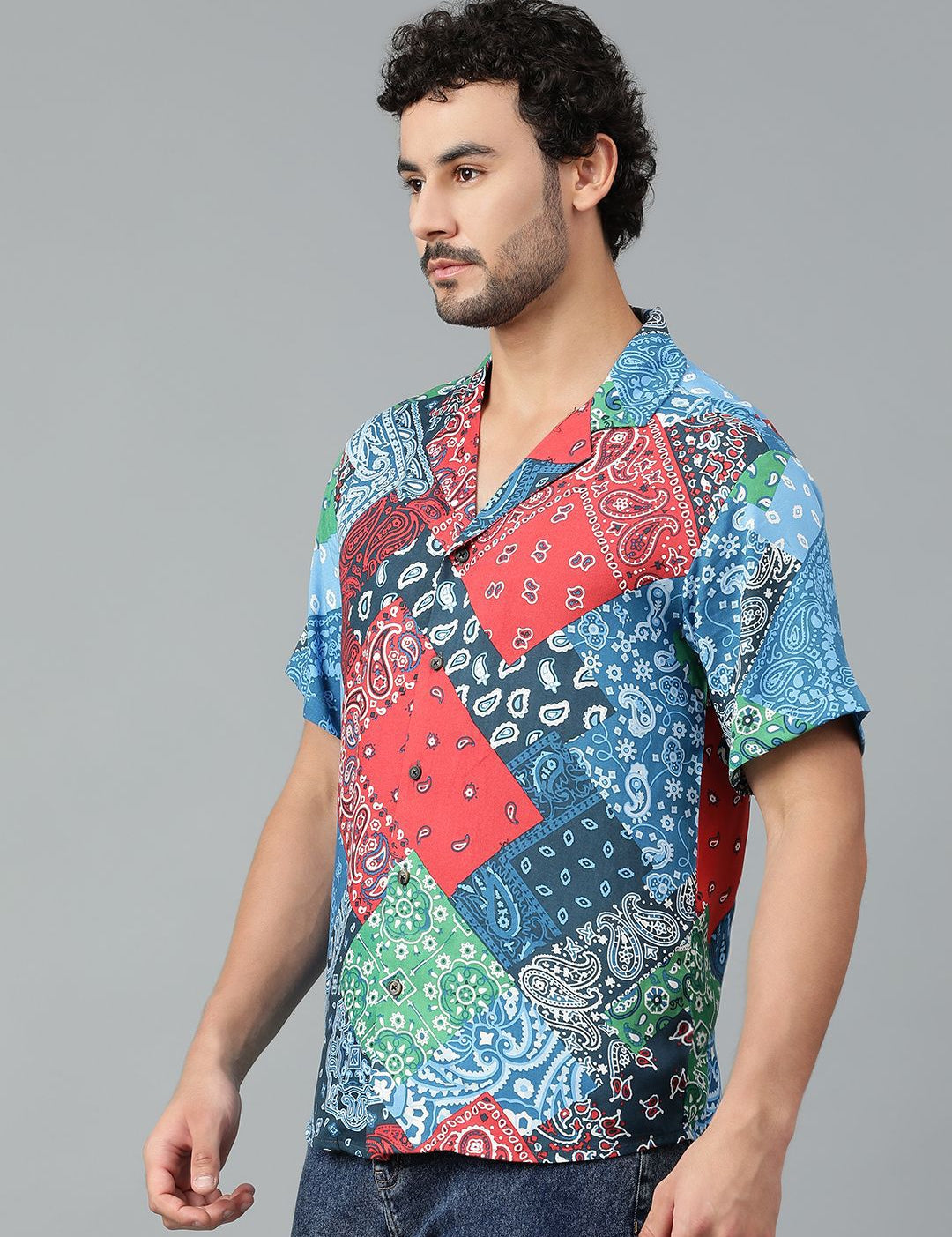 Kotty Men Cuban Collar Ethnic Motifs Printed Casual Shirt
