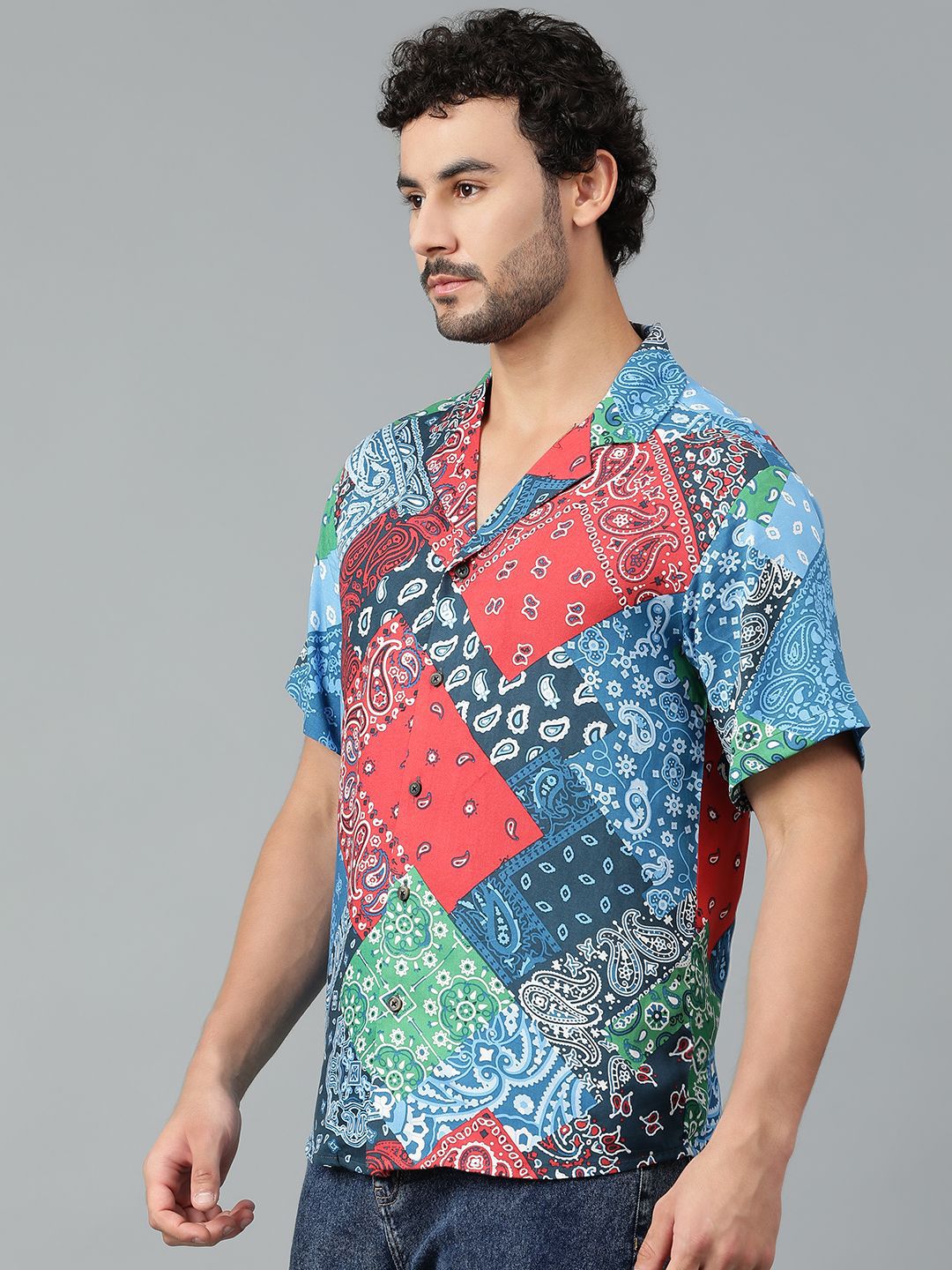 Kotty Men Cuban Collar Ethnic Motifs Printed Casual Shirt