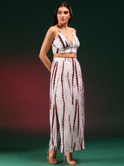 Kotty Beige Tie & Dye Shoulder Straps Top With Skirt