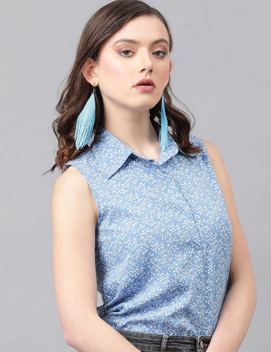 Kotty Blue Floral Printed Casual Shirt