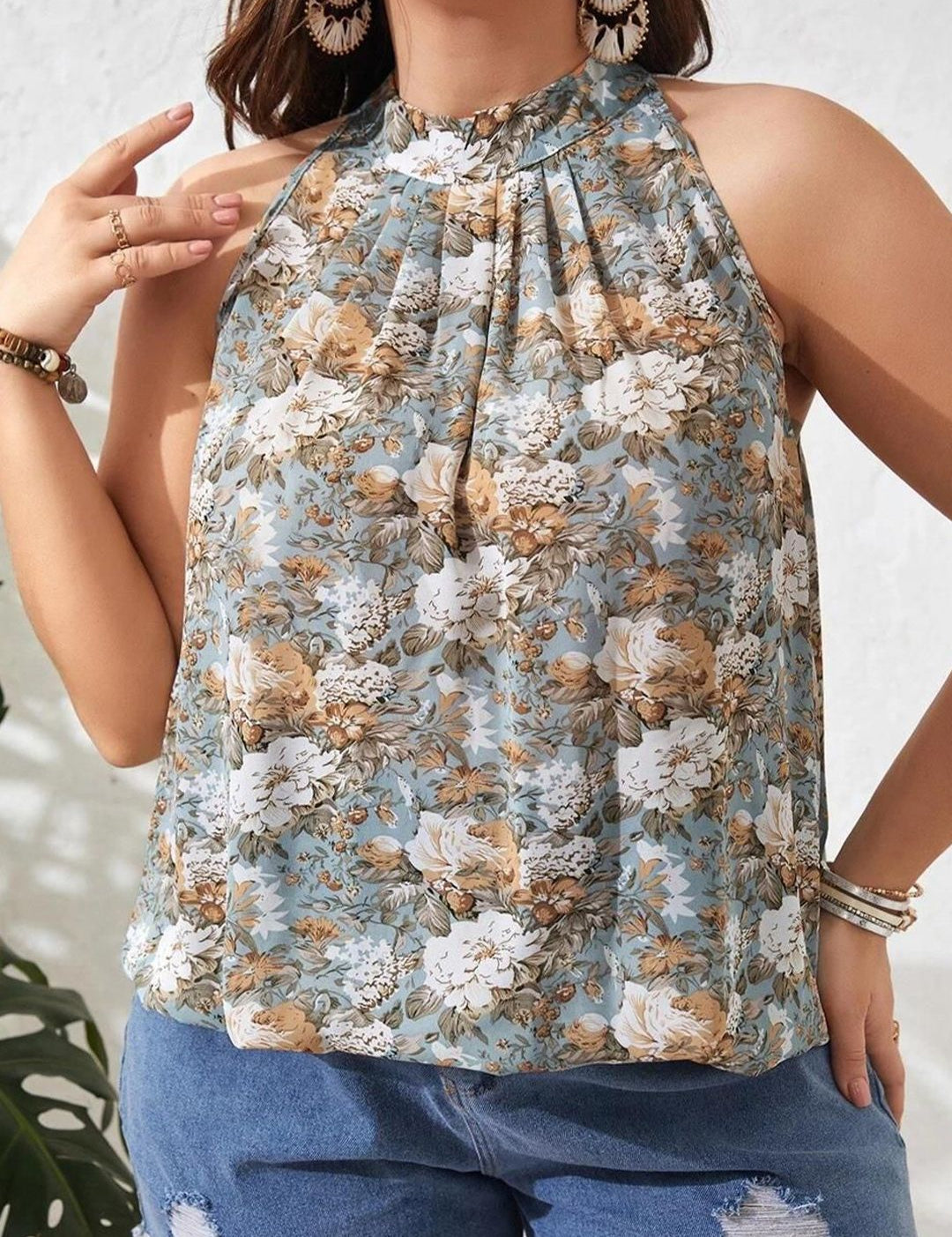 KOTTY Plus Size  Floral Printed Crepe Top