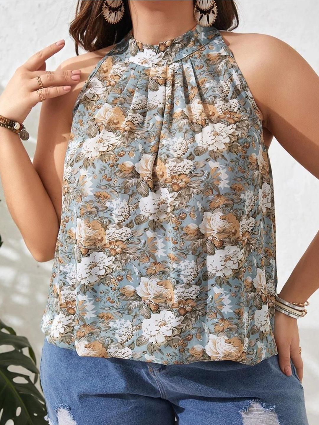 KOTTY Plus Size  Floral Printed Crepe Top