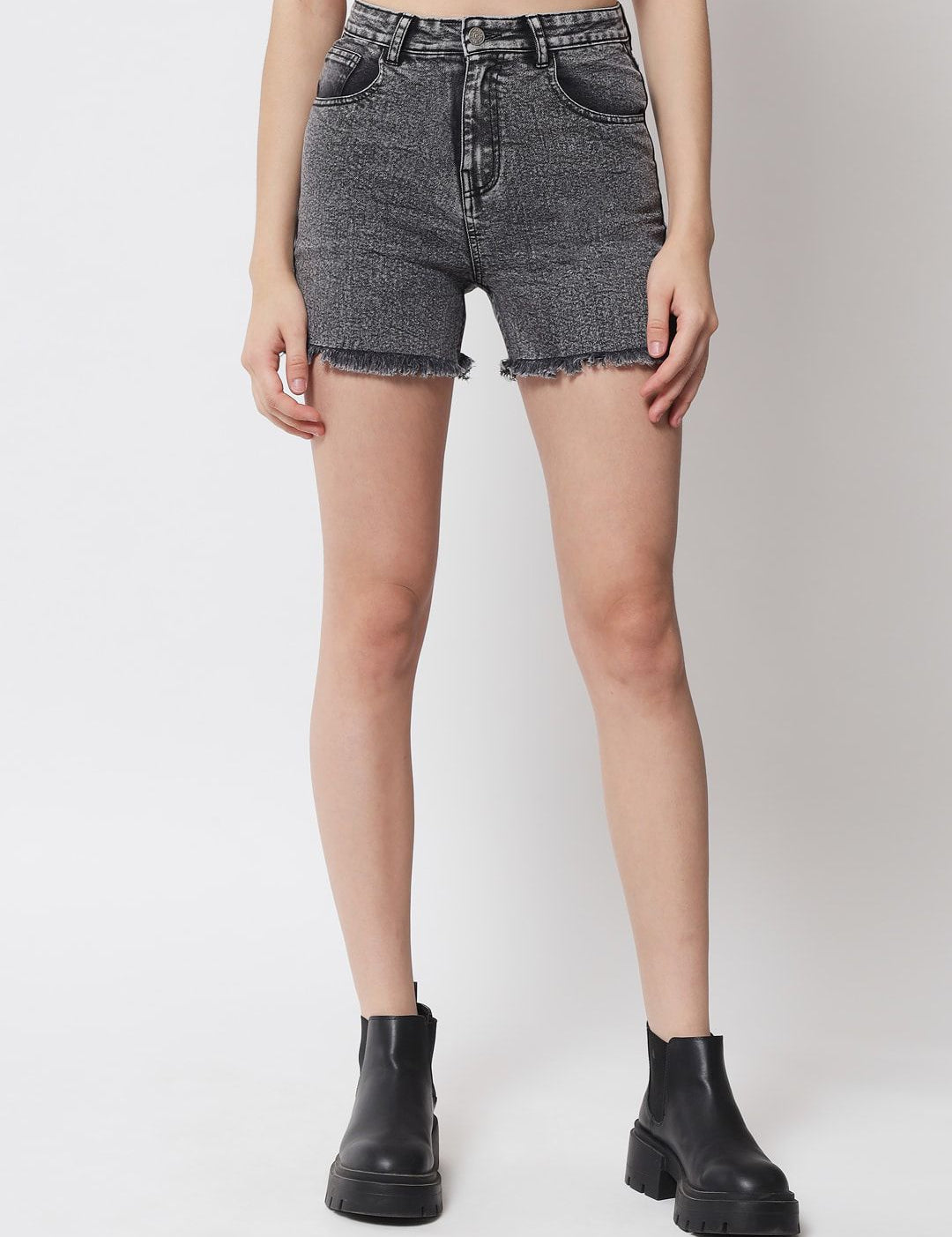 Kotty Women Black High-Rise Running Denim Shorts