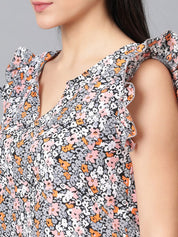 Kotty Floral Printed Sleeveless Round Neck Top