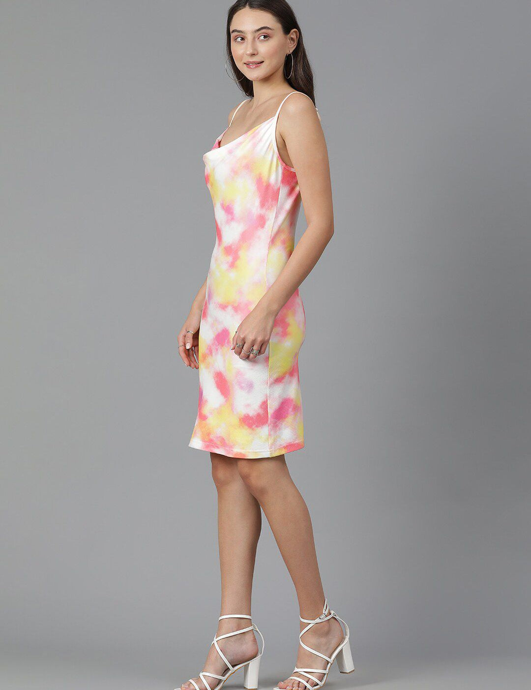 Kotty Tie and Dye Printed Shoulder Straps Sleeveless Above Knee Bodycon Holi Dress