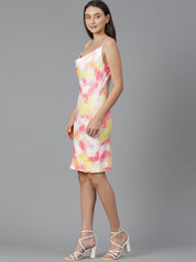 Kotty Tie and Dye Printed Shoulder Straps Sleeveless Above Knee Bodycon Holi Dress