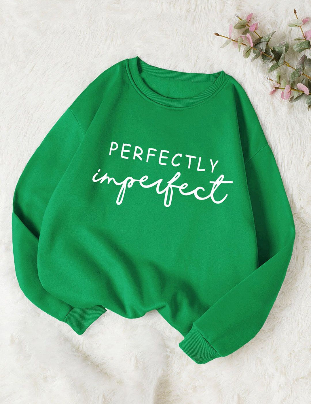 Kotty Green Typographic Printed Fleece Sweatshirt