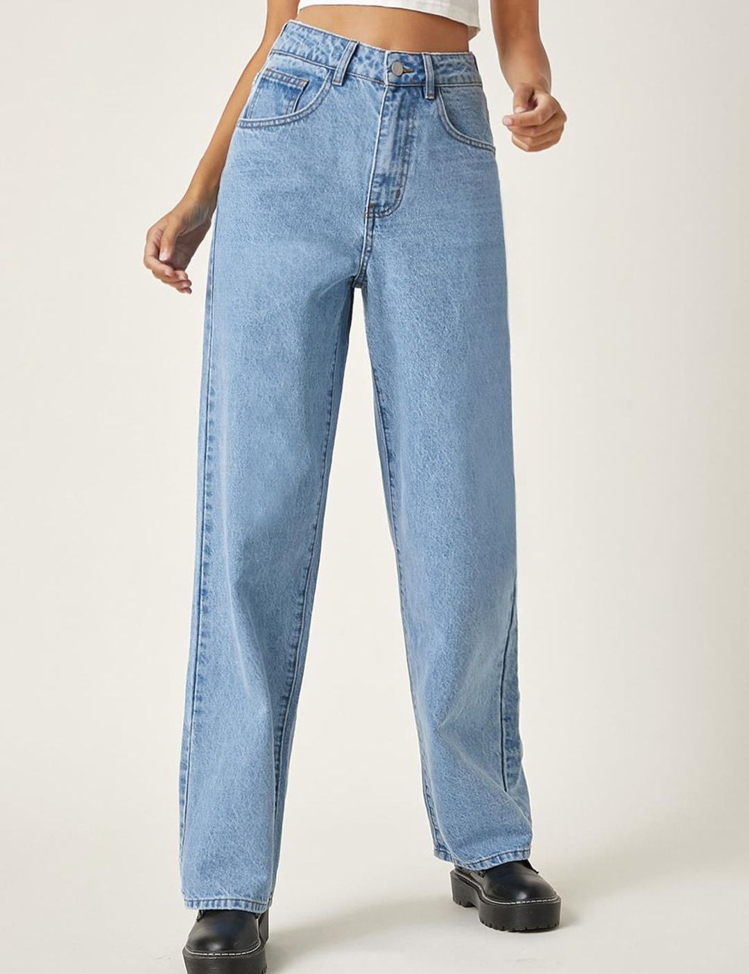 KOTTY Basics Women Jean Straight Fit High-Rise Clean Look Heavy Fade Stretchable Cotton Jeans