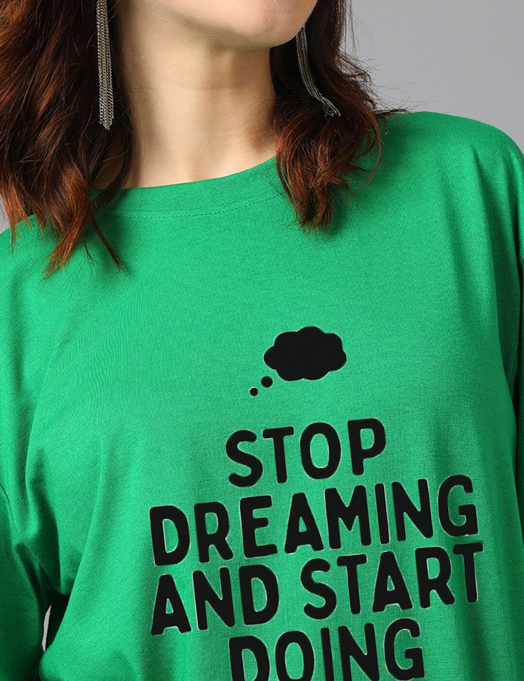 Kotty Green Typography Printed Oversized T-shirt