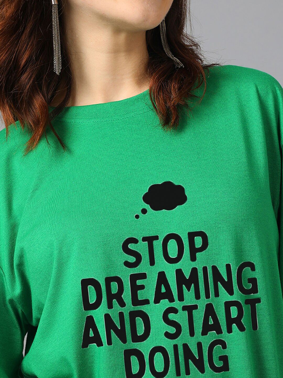 Kotty Green Typography Printed Oversized T-shirt