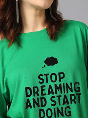 Kotty Green Typography Printed Oversized T-shirt