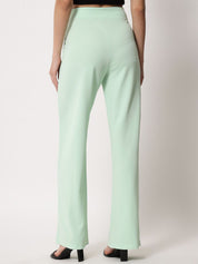Kotty Women Green Relaxed Straight Fit High-Rise Easy Wash Trousers