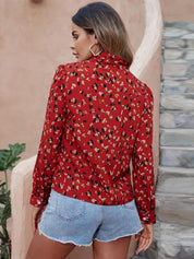 Kotty Red Abstract Printed Tie-Up Neck Regular Top