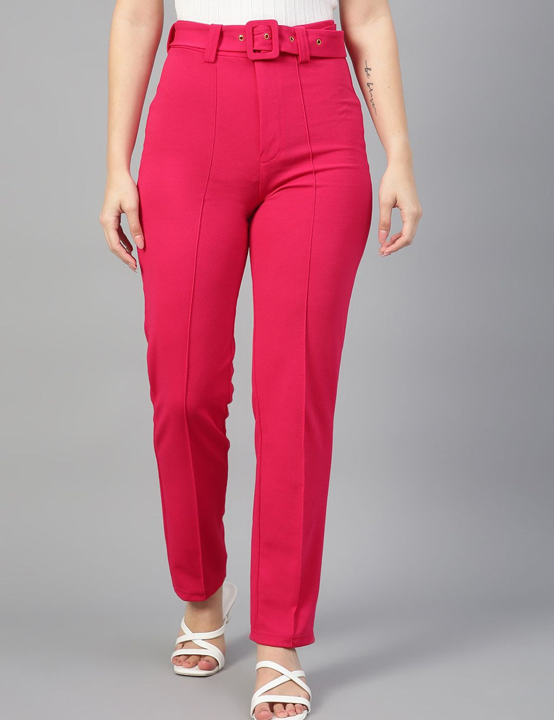 KOTTY BIZwear Women Pink Relaxed Straight Leg Straight Fit High-Rise Trousers