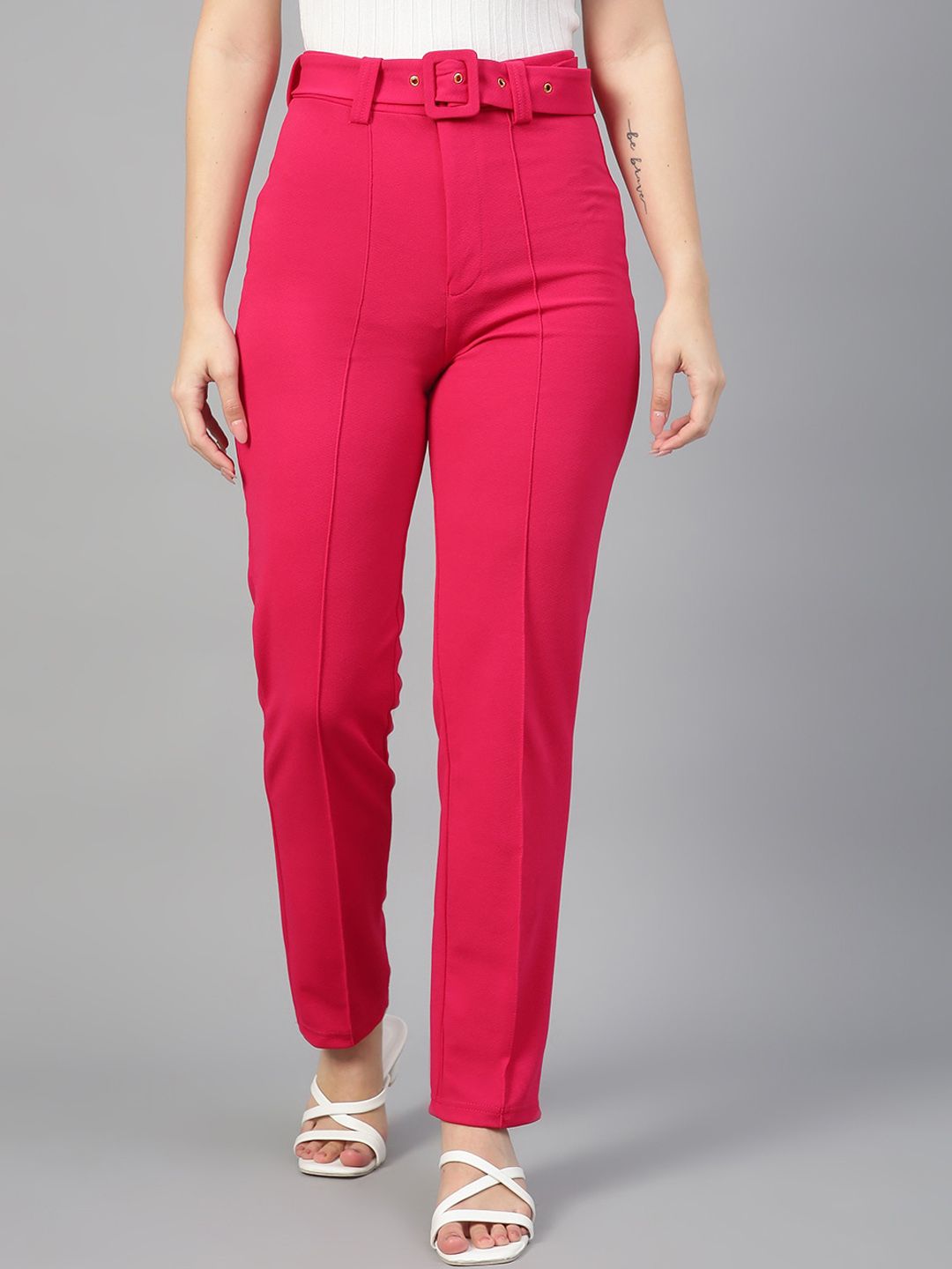 KOTTY BIZwear Women Pink Relaxed Straight Leg Straight Fit High-Rise Trousers