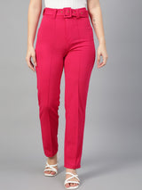 KOTTY BIZwear Women Pink Relaxed Straight Leg Straight Fit High-Rise Trousers