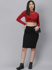 Kotty Women Black Solid Knee-Length Pencil Skirt