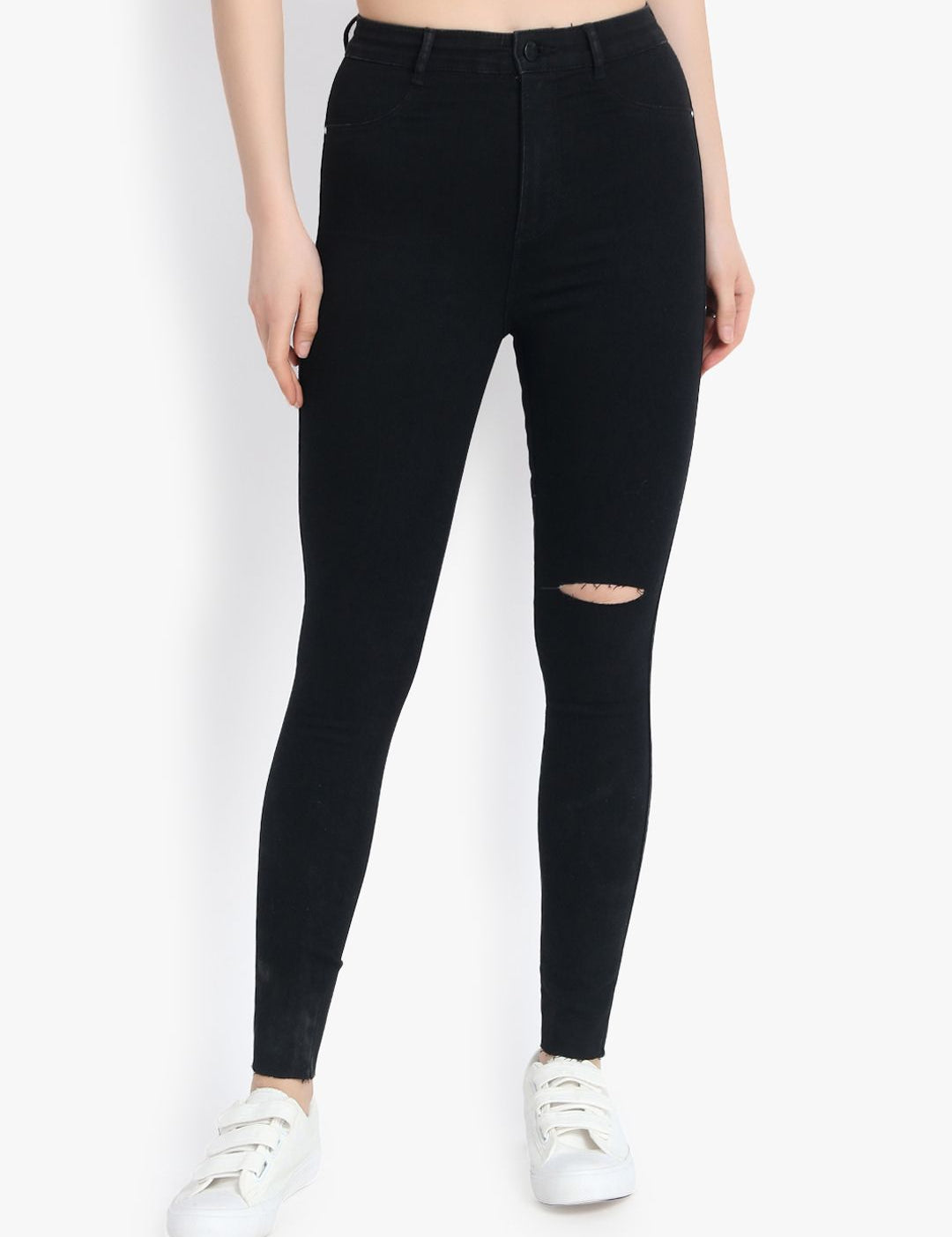 Kotty Women Black Skinny Fit High-Rise Slash Knee Jeans