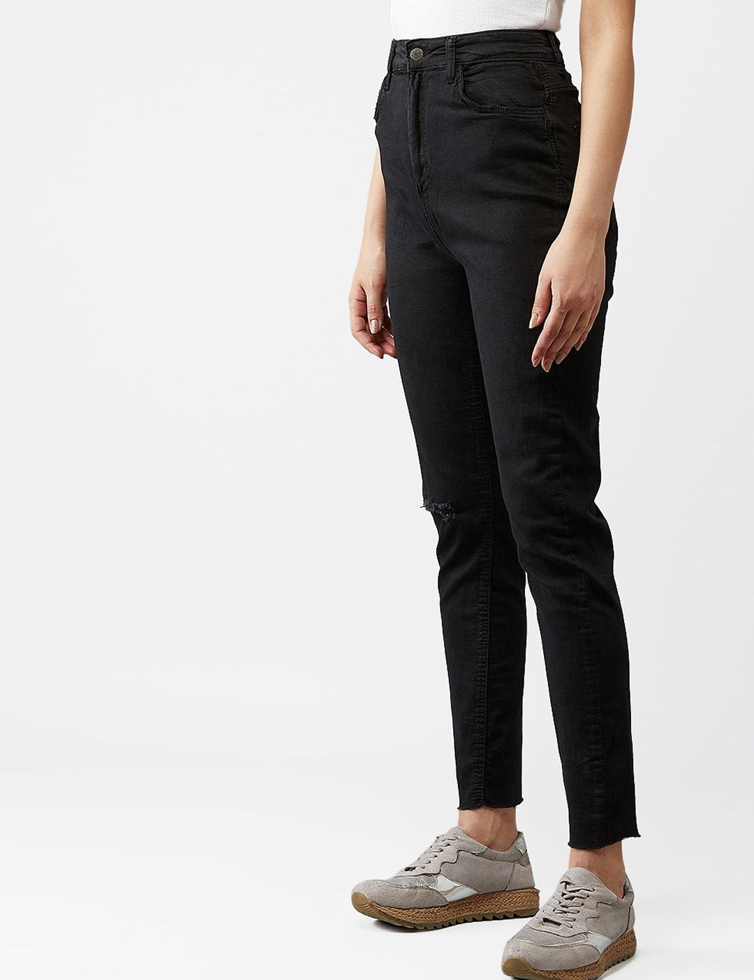 Kotty Women Black Skinny Fit High-Rise Mildly Distressed Jeans