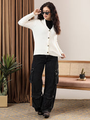 Kotty Women Ribbed V-Neck Long Sleeves Cardigan