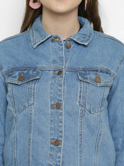 Kotty Women Blue Solid Denim Jacket
