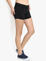Kotty Women Black Solid Regular Fit Denim Shorts