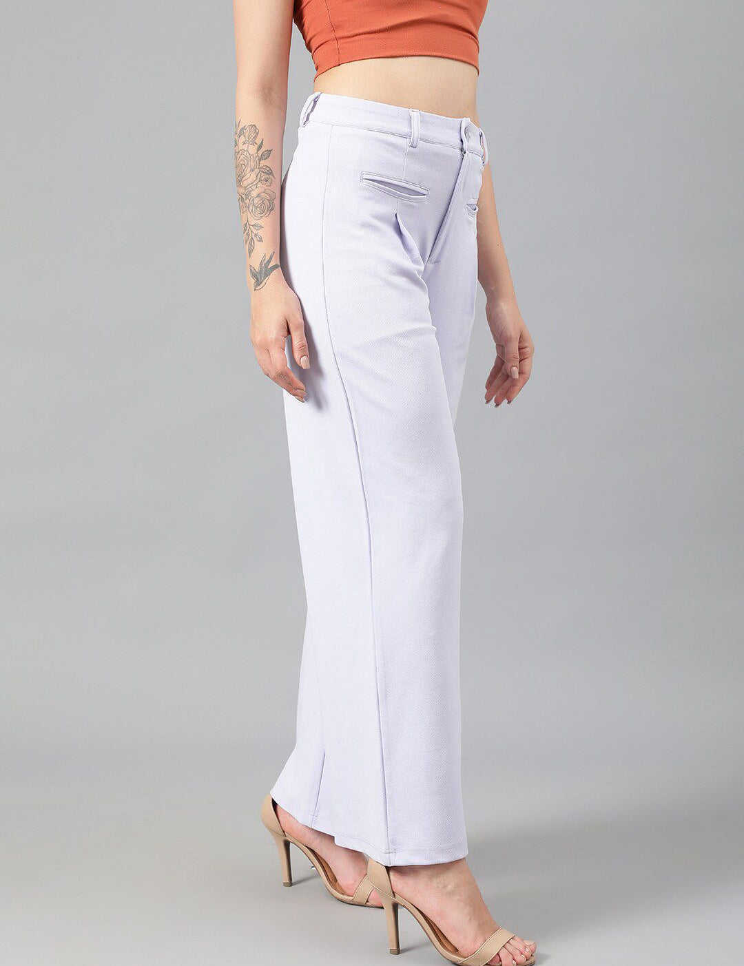 Kotty Women White Relaxed Straight Leg Fit High-Rise Easy Wash Pleated Parallel Trousers