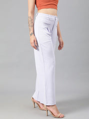 Kotty Women White Relaxed Straight Leg Fit High-Rise Easy Wash Pleated Parallel Trousers