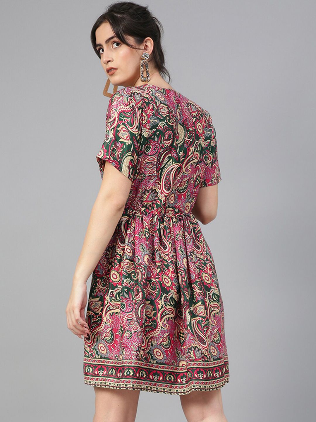 Kotty Ethnic Motifs Printed V-Neck Fit & Flare Dress