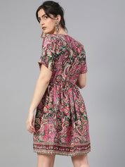 Kotty Ethnic Motifs Printed V-Neck Fit & Flare Dress