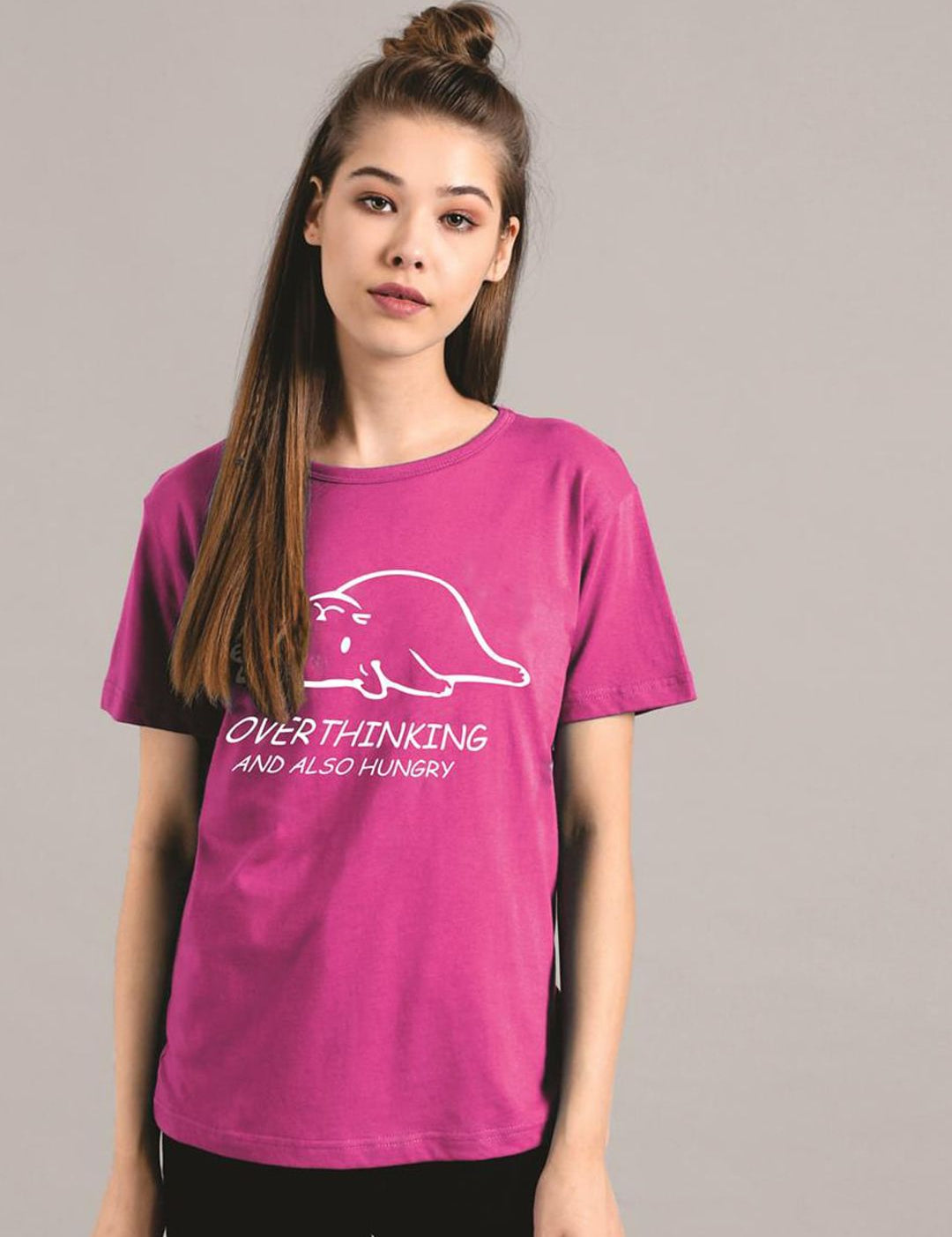 Kotty Women Purple Printed Round Neck T-shirt