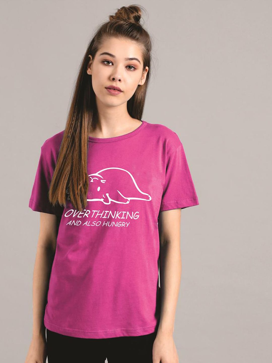 Kotty Women Purple Printed Round Neck T-shirt