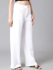 Kotty Women White Relaxed Straight Leg Straight Fit High-Rise Easy Wash Parallel Trousers