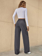 Kotty Grey Women Relaxed Straight Leg High-Rise Easy Wash Pleated Parallel Trousers