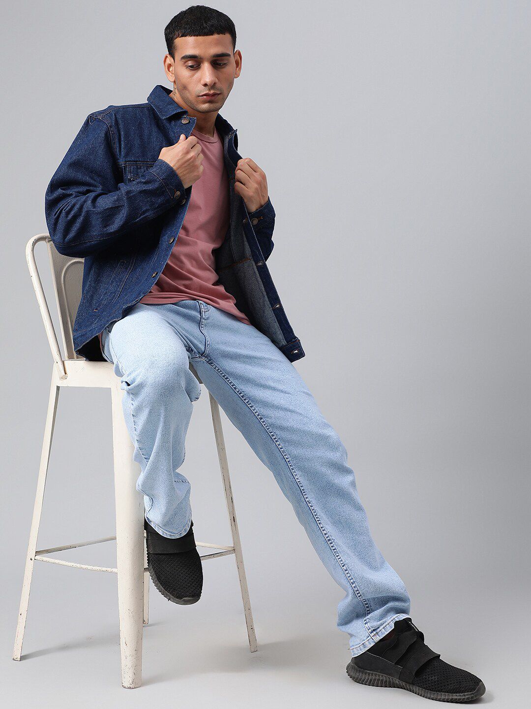 Kotty Men Spread Collar Long Sleeves Denim Jacket