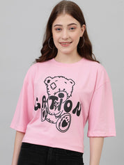 Kotty Graphic Printed Drop-Shoulder Sleeves Oversized Casual T-shirt
