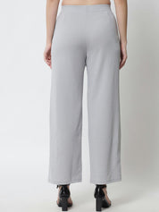 Kotty Women Grey Solid Relaxed Straight Fit Parallel Trousers