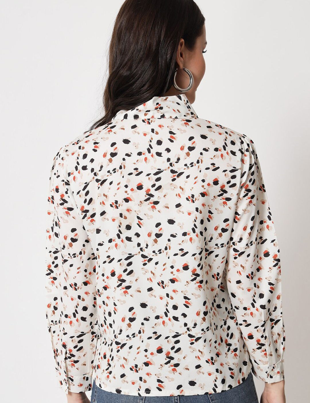 Kotty Printed Tie-Up Neck Shirt Style Top