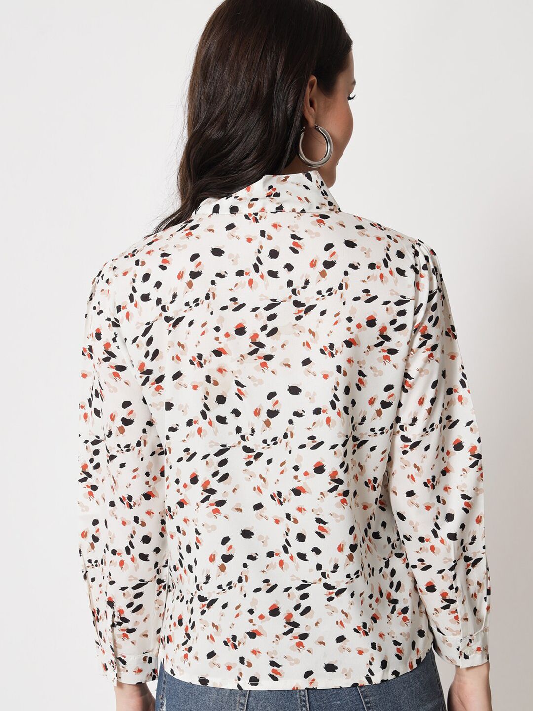 Kotty Printed Tie-Up Neck Shirt Style Top