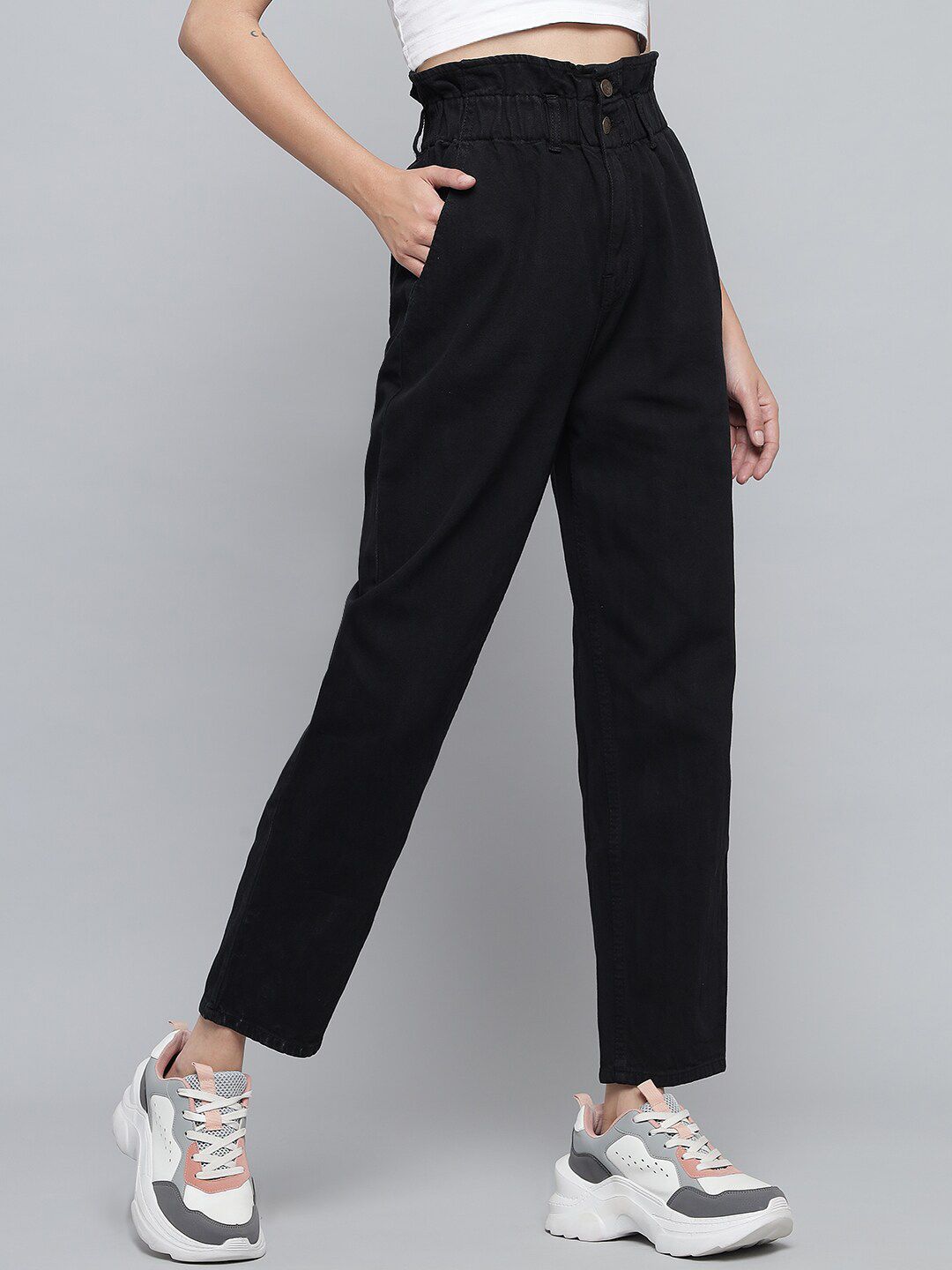 Kotty Women Black Jean Boyfriend Fit High-Rise Stretchable Jeans