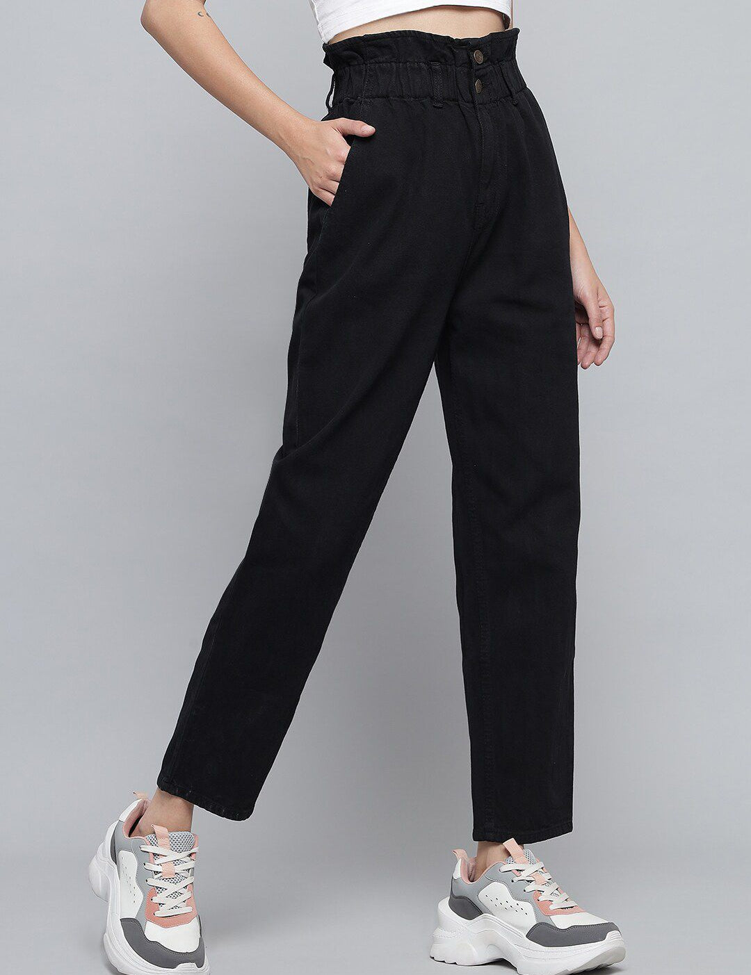 Kotty Women Black Jean Boyfriend Fit High-Rise Stretchable Jeans