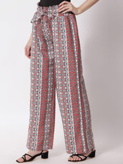 Kotty Women Red & White Printed Relaxed High-Rise Easy Wash Trousers