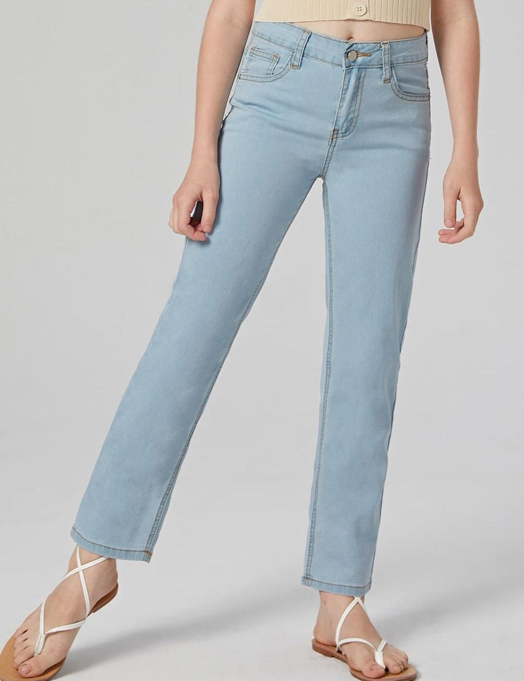 Kotty Girls Jean Blue Mid-Rise Clean Look Stretchable Cropped Jeans