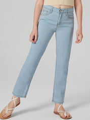Kotty Girls Jean Blue Mid-Rise Clean Look Stretchable Cropped Jeans