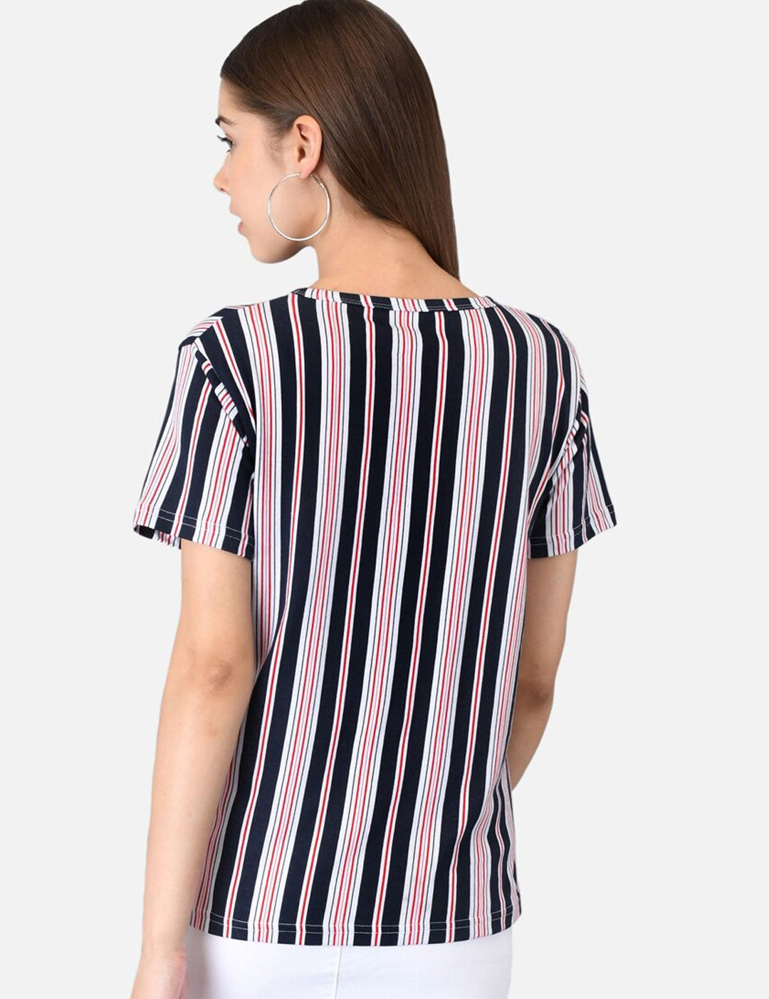 Kotty Women Blue Striped Round Neck T-shirt